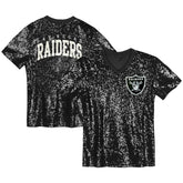 Las Vegas Raiders Girls Youth Wordmark Sequin V-Neck Top Black - NFL