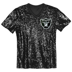 Las Vegas Raiders Girls Youth Wordmark Sequin V-Neck Top Black - NFL
