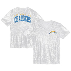 Los Angeles Chargers Girls Youth Wordmark Sequin V-Neck Top White - NFL