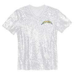Los Angeles Chargers Girls Youth Wordmark Sequin V-Neck Top White - NFL