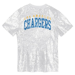Los Angeles Chargers Girls Youth Wordmark Sequin V-Neck Top White - NFL