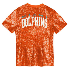 Miami Dolphins Girls Youth Wordmark Sequin V-Neck Top Orange - NFL
