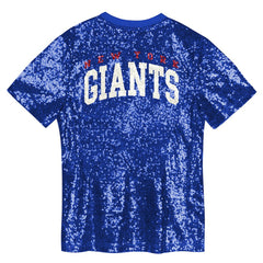 New York Giants Girls Youth Wordmark Sequin V-Neck Top Royal - NFL