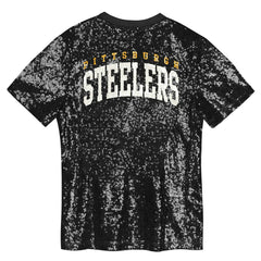 Pittsburgh Steelers Girls Youth Wordmark Sequin V-Neck Top Black - NFL