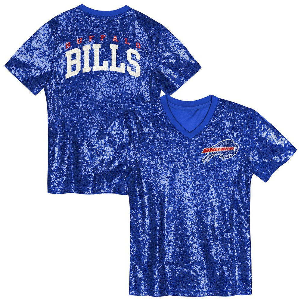 Buffalo Bills Girls Youth Wordmark Sequin V-Neck Top Royal - NFL