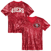 San Francisco 49ers Girls Youth Wordmark Sequin V-Neck Top Scarlet - NFL
