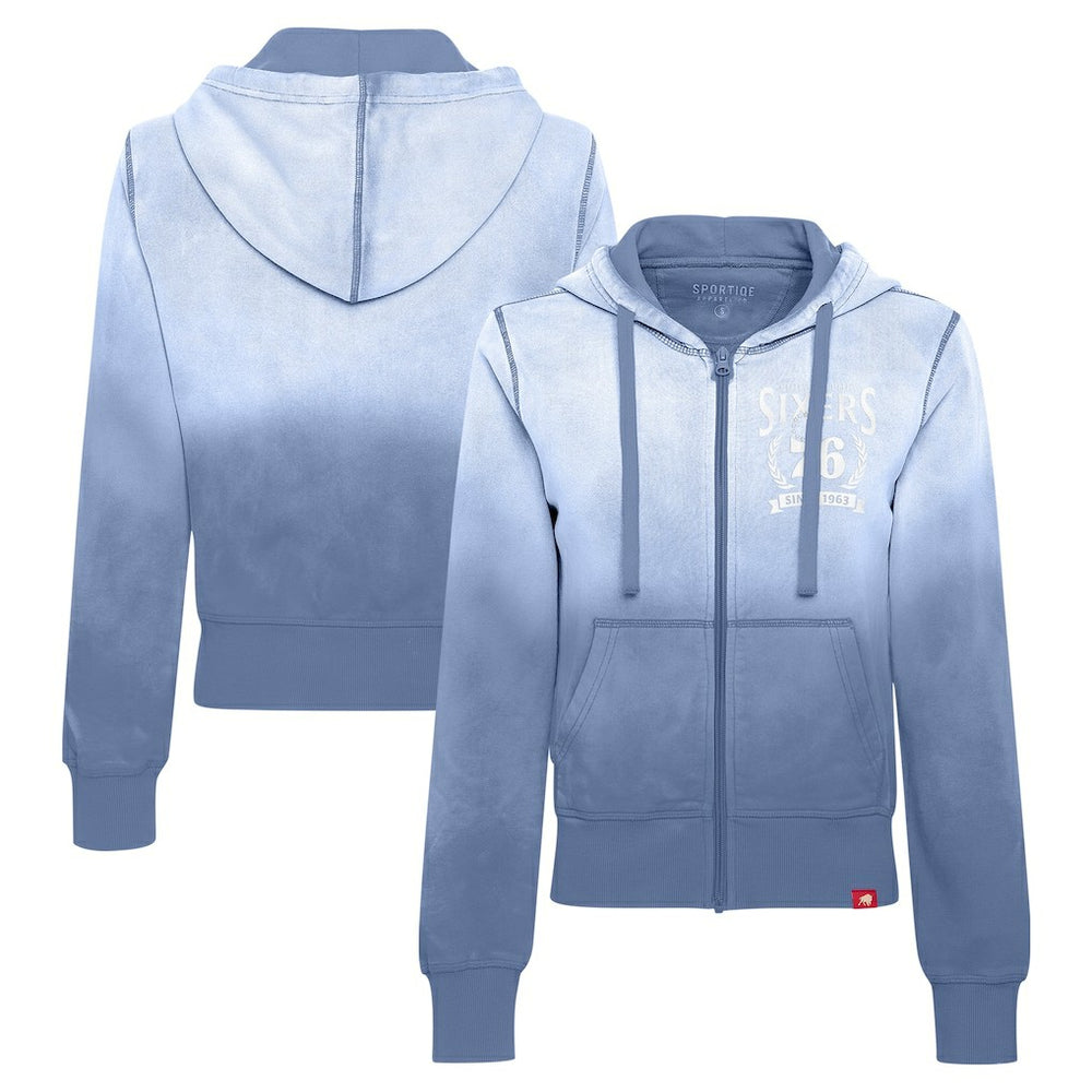 NBA - Philadelphia 76ers Sportiqe Women's Carli Sun Fade Full-Zip Hoodie - Blue