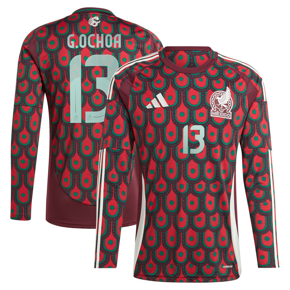 Adidas Guillermo Ochoa Mexico National Team 2024 Home Replica Player Long Sleeve Jerseys - Burgundy