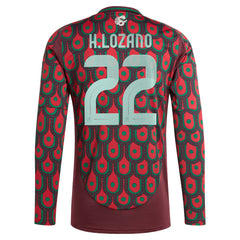 Adidas Hirving Lozano Mexico National Team 2024 Home Replica Player Long Sleeve Jerseys - Burgundy