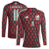 Adidas Santiago Giménez Mexico National Team 2024 Home Replica Player Long Sleeve Jerseys - Burgundy