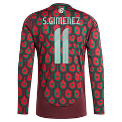 Adidas Santiago Giménez Mexico National Team 2024 Home Replica Player Long Sleeve Jerseys - Burgundy
