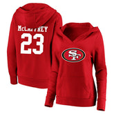 Christian McCaffrey San Francisco 49ers Women's Plus Size Player Name & Number V-Neck Pullover Hoodie Scarlet - Fanatics
