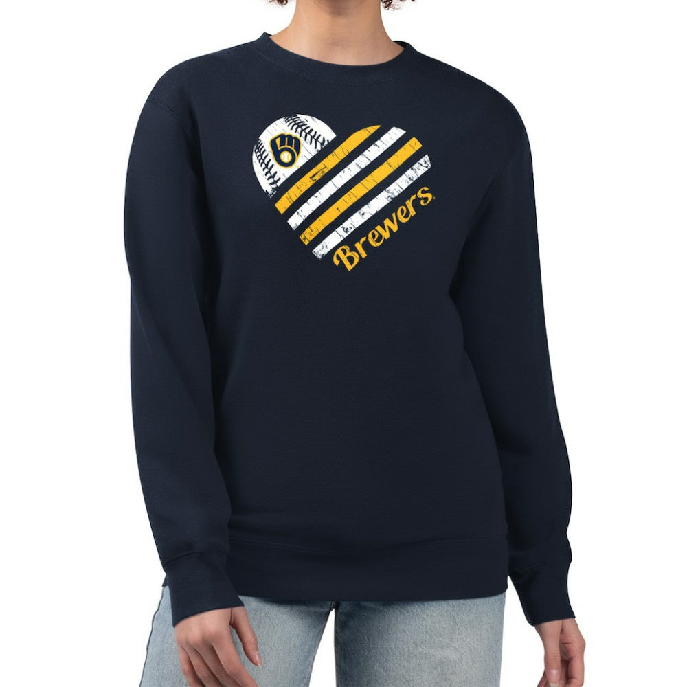Milwaukee Brewers G-III 4Her by Carl Banks Women's Heart Logo Fleece Pullover Sweatshirt Lifestyle
