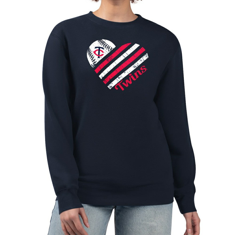 Minnesota Twins G-III 4Her by Carl Banks Women's Heart Logo Fleece Pullover Sweatshirt Clearance