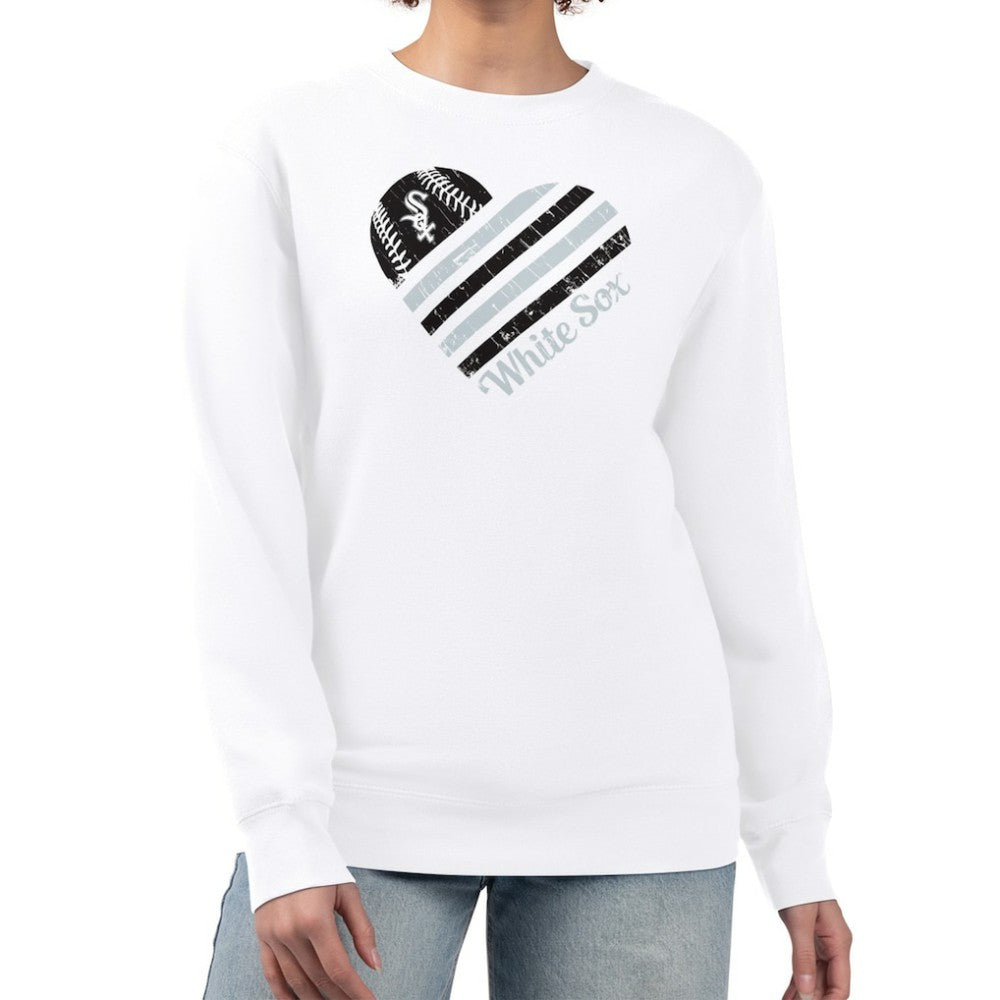 Chicago White Sox G-III 4Her by Carl Banks Women's Heart Logo Fleece Pullover Sweatshirt Clearance