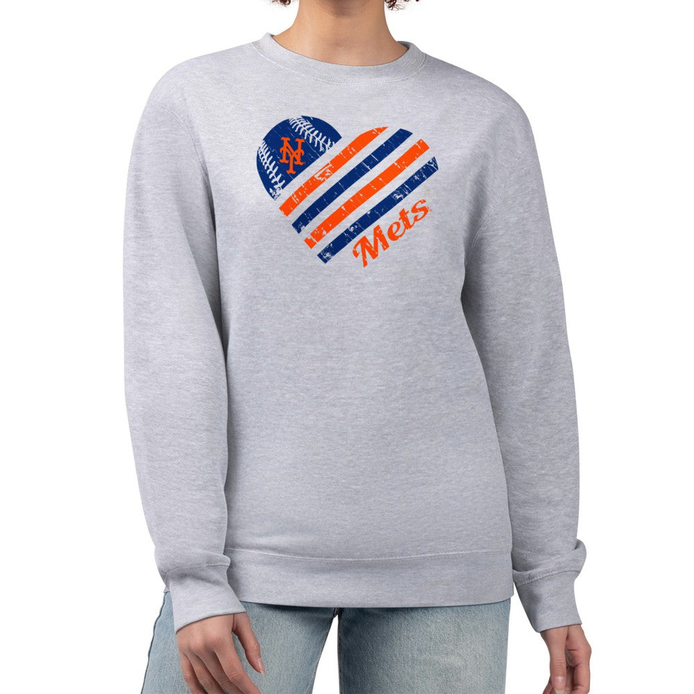 New York Mets G-III 4Her by Carl Banks Women's Heart Logo Fleece Pullover Sweatshirt On Sale