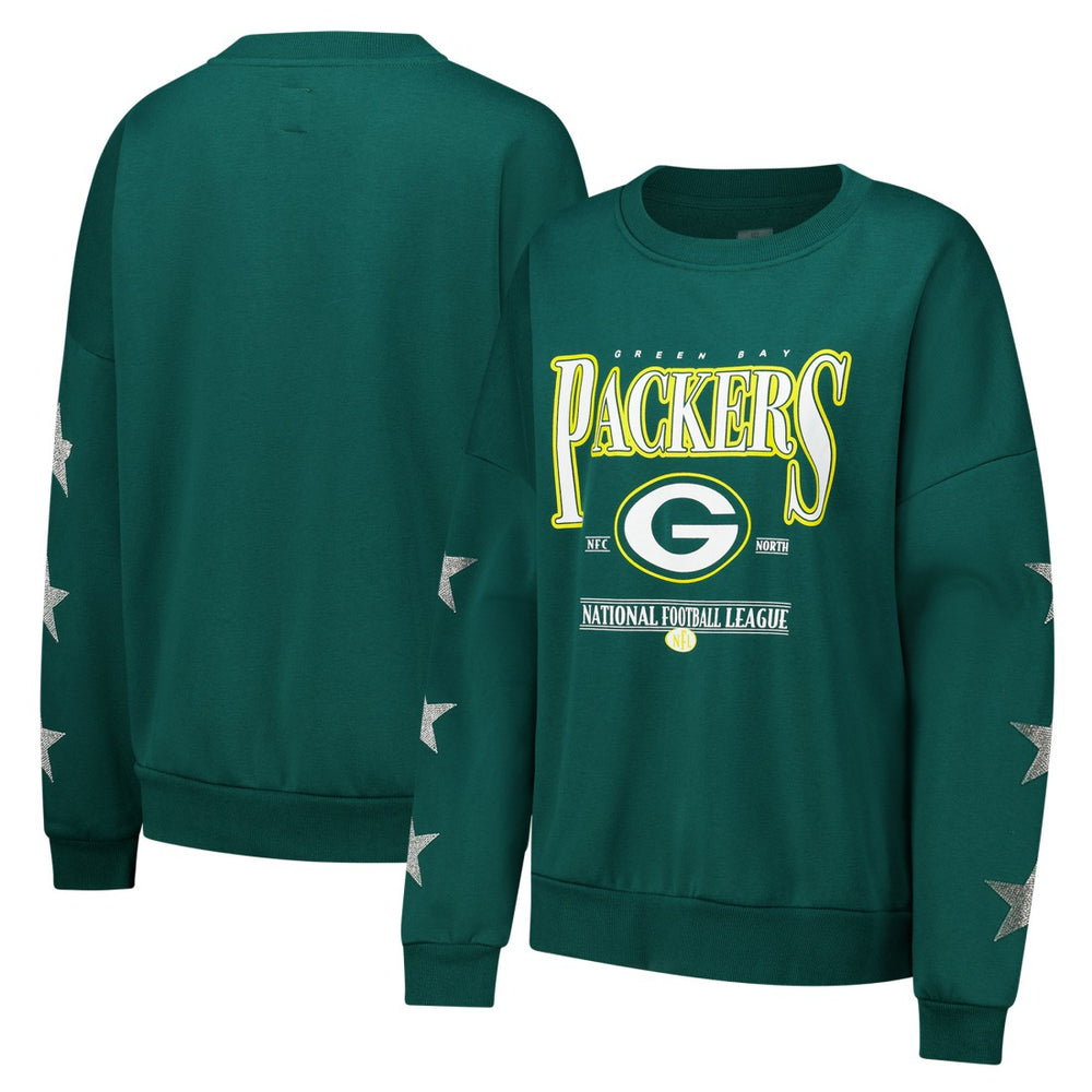Green Bay Packers Gameday Couture Women's Rhinestone Star Sleeve Settle the Score Oversized Pullover Sweatshirt Green - NFL
