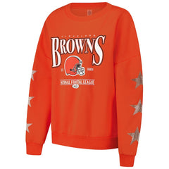 Cleveland Browns Gameday Couture Women's Rhinestone Star Sleeve Settle the Score Oversized Pullover Sweatshirt Orange - NFL