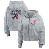 Atlanta Braves WEAR by Erin Andrews Women's Speckled Fleece Cropped Full-Zip Hoodie Sale