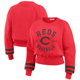 Cincinnati Reds WEAR by Erin Andrews Women's Vintage Washed Cropped Pullover Sweatshirt Clearance