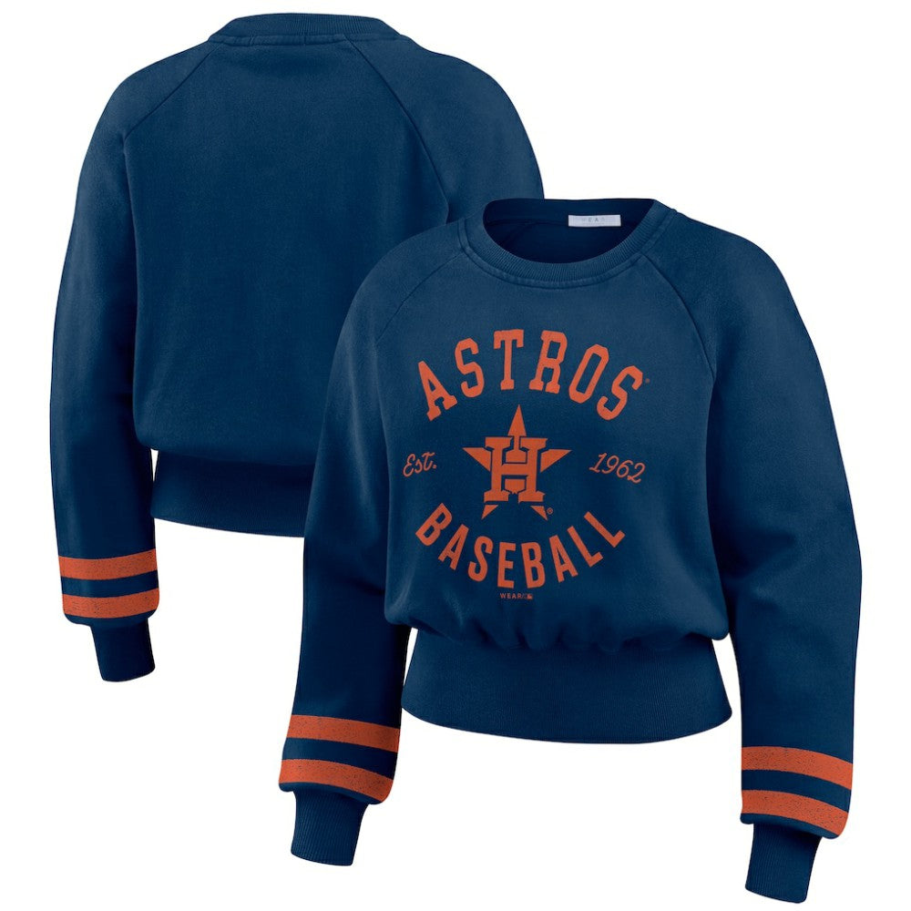 Houston Astros WEAR by Erin Andrews Women's Vintage Washed Cropped Pullover Sweatshirt On Sale