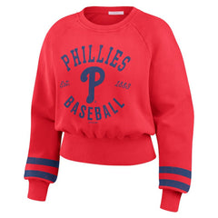 Philadelphia Phillies WEAR by Erin Andrews Women's Vintage Washed Cropped Pullover Sweatshirt Clearance