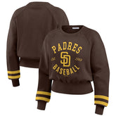 San Diego Padres WEAR by Erin Andrews Women's Vintage Washed Cropped Pullover Sweatshirt On Sale