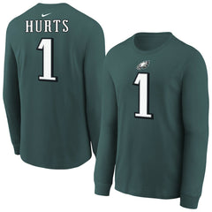 Jalen Hurts Philadelphia Eagles Youth Player Name & Number Long Sleeve T-Shirt Midnight Green - Nike