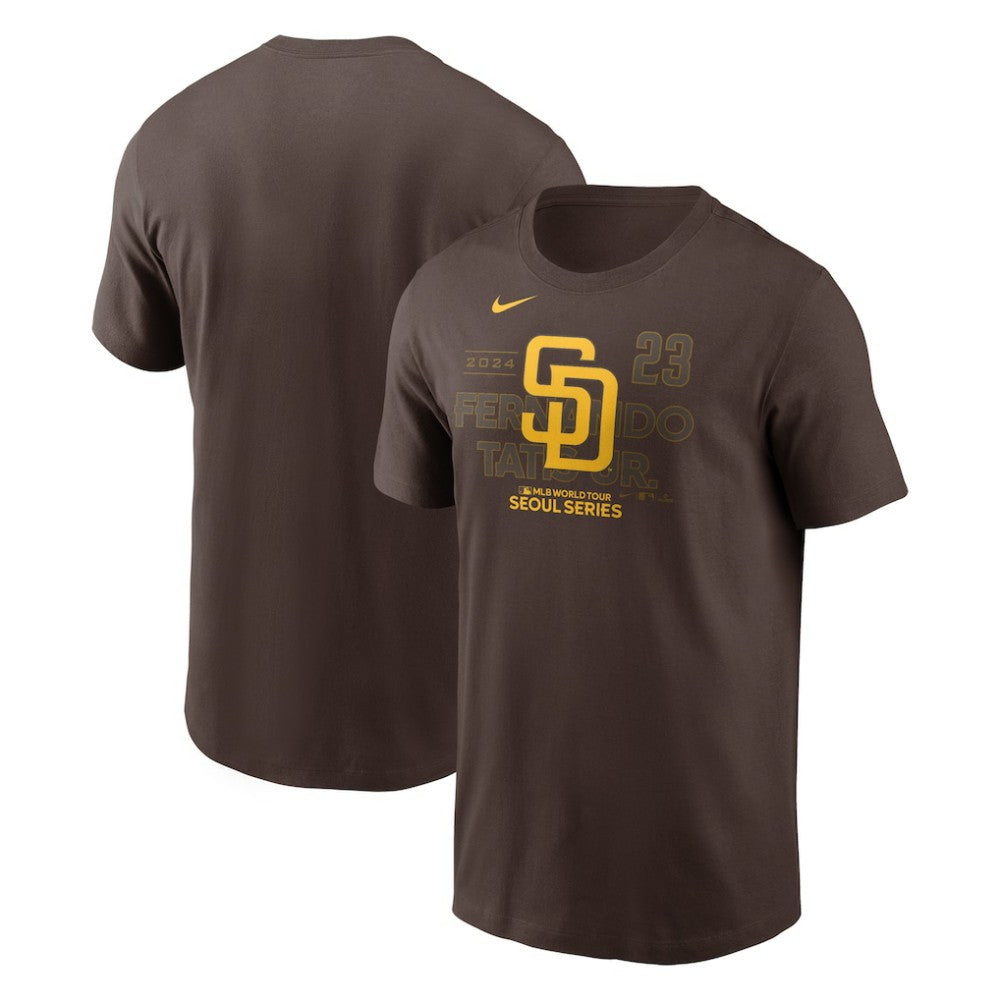 Fernando Tatis Jr. San Diego Padres Nike 2024 MLB World Tour Seoul Series Player Name & Number Event Stack T-Shirt Lifestyle