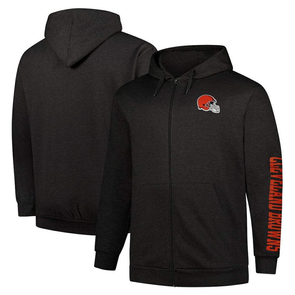 Cleveland Browns Big & Tall Sleeve Hit Full-Zip Hoodie Heather Charcoal - Fanatics