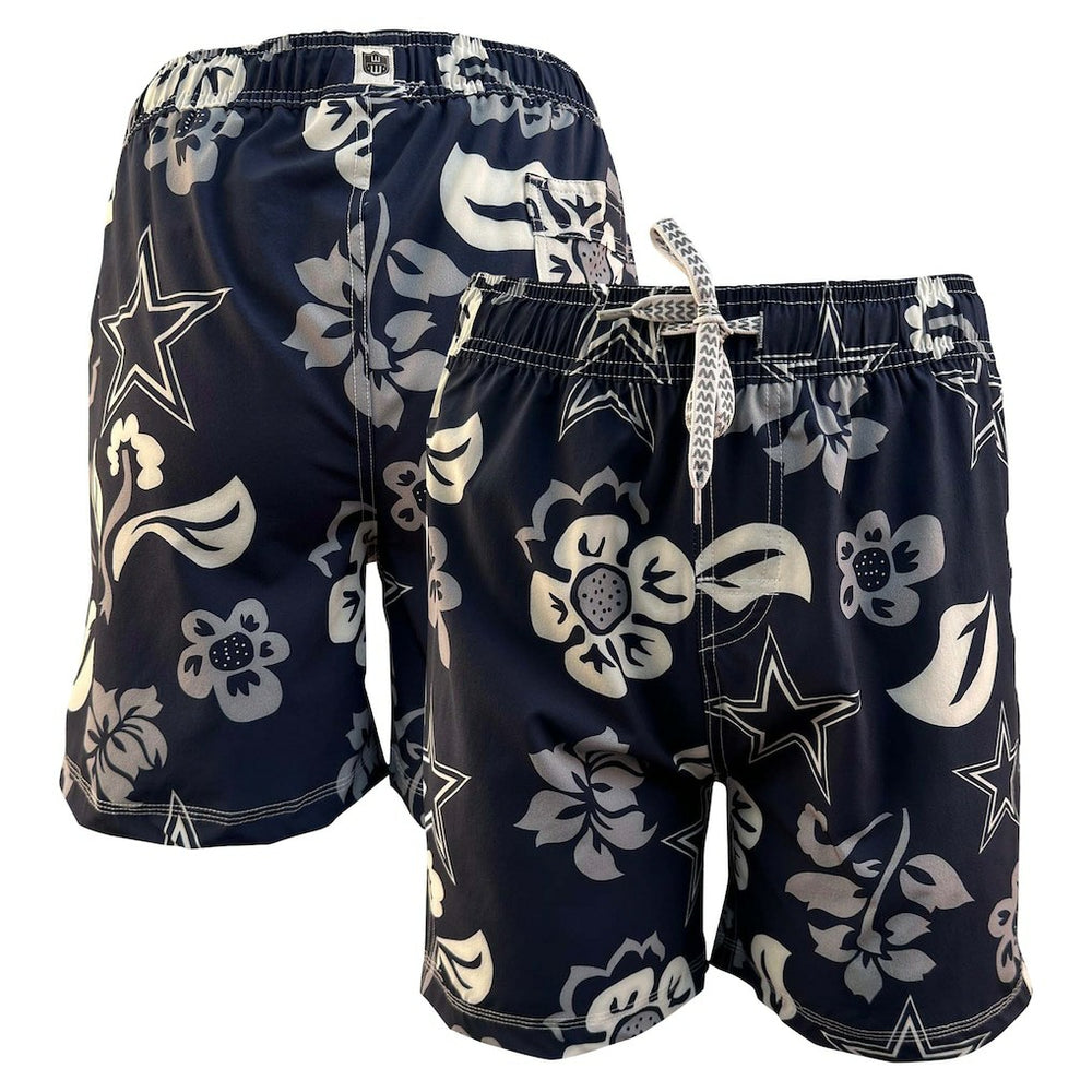 Dallas Cowboys Wes & Willy Youth Floral Volley Swim Trunks Navy - NFL