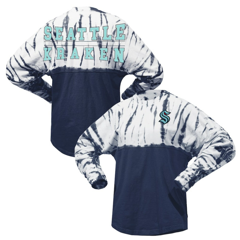 Seattle Kraken Spirit Jersey Unisex Crystal Half Dye Long Sleeve T-Shirt Deep Sea Blue