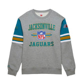 Jacksonville Jaguars All Over 4.0 Vintage Logo Pullover Sweatshirt Heather Gray - Mitchell & Ness