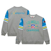 Los Angeles Chargers All Over 4.0 Vintage Logo Pullover Sweatshirt Heather Gray - Mitchell & Ness