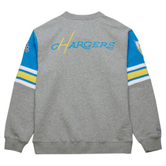 Los Angeles Chargers All Over 4.0 Vintage Logo Pullover Sweatshirt Heather Gray - Mitchell & Ness