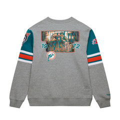 Miami Dolphins All Over 4.0 Vintage Logo Pullover Sweatshirt Heather Gray - Mitchell & Ness