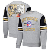 New Orleans Saints All Over 4.0 Vintage Logo Pullover Sweatshirt Heather Gray - Mitchell & Ness