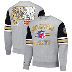 New Orleans Saints All Over 4.0 Vintage Logo Pullover Sweatshirt Heather Gray - Mitchell & Ness