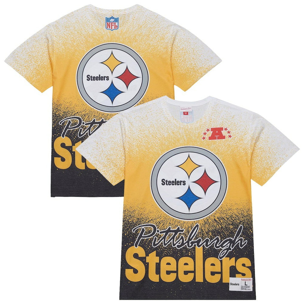 Pittsburgh Steelers Team Burst Vintage Logo T-Shirt White - Mitchell & Ness