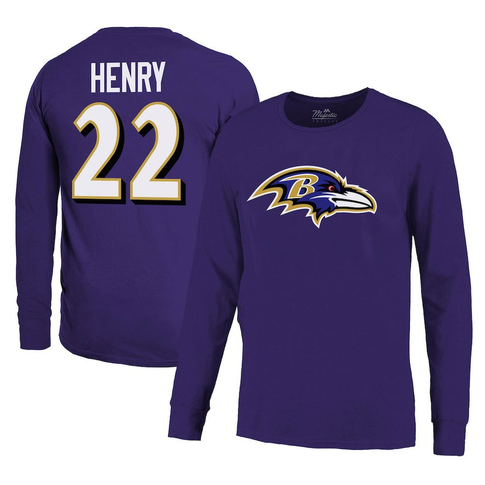 Derrick Henry Baltimore Ravens Majestic Threads Name & Number Long Sleeve T-Shirt Purple - NFL