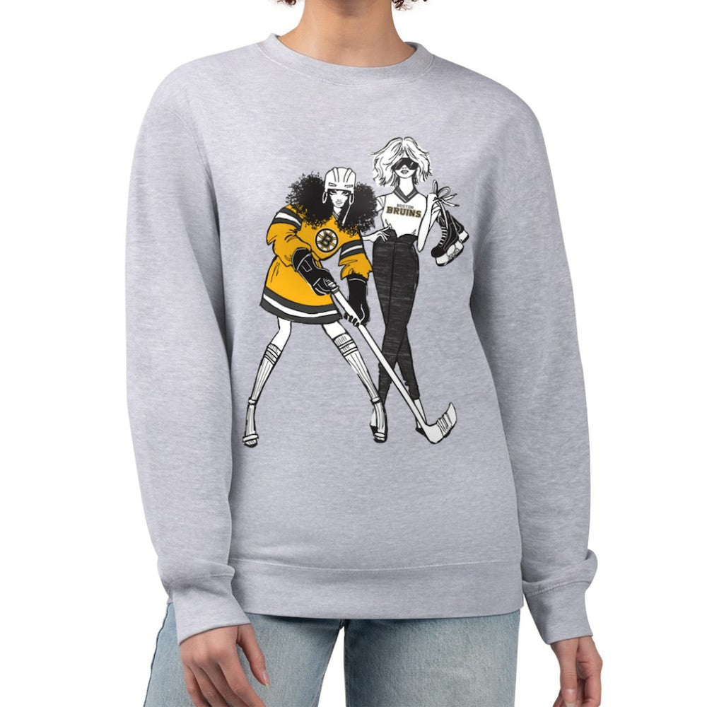 Boston Bruins G-III 4Her by Carl Banks Women's Hockey Girls Team Graphic Fleece Pullover Sweatshirt Heather Gray