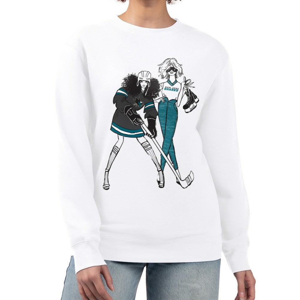 San Jose Sharks - G-III 4Her by Carl Banks Women's Hockey Girls Team Graphic Fleece Pullover Sweatshirt White