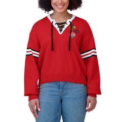 Chicago Blackhawks WEAR by Erin Andrews Women's Cropped Lace-Up Sweater Red