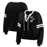 Los Angeles Kings - WEAR by Erin Andrews Women's Cropped Lace-Up Sweater Black