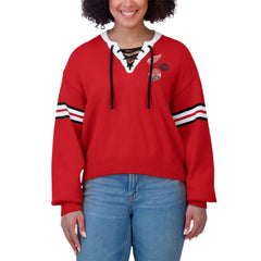 Detroit Red Wings - WEAR by Erin Andrews Women's Cropped Lace-Up Sweater Red