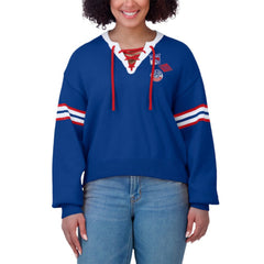 New York Rangers WEAR by Erin Andrews Women's Cropped Lace-Up Sweater Blue