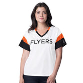 Philadelphia Flyers - G-III 4Her by Carl Banks Women's Rink Oversized Rhinestone V-Neck T-Shirt White
