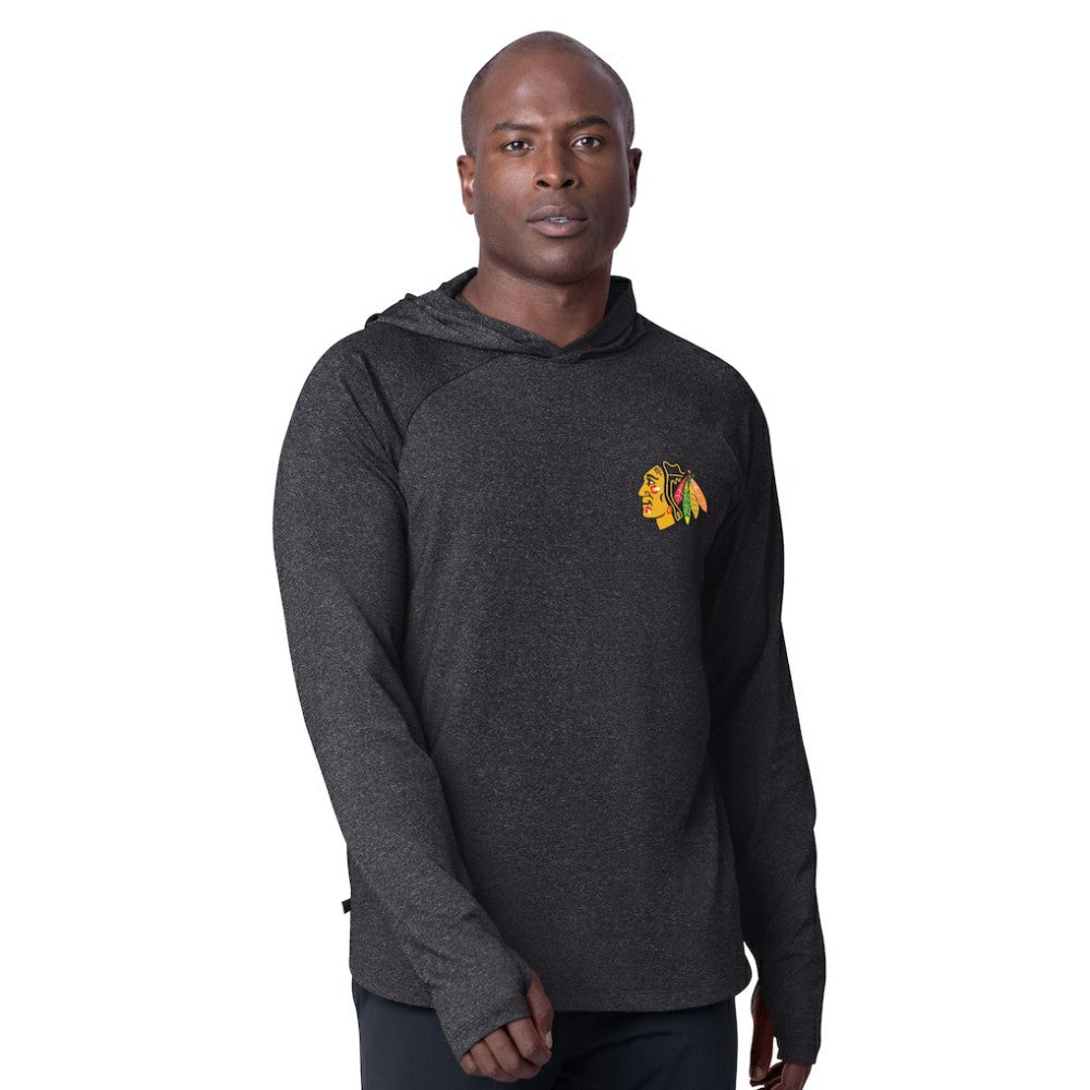 Chicago Blackhawks MSX by Michael Strahan Fast Track Raglan Long Sleeve Hoodie T-Shirt Black