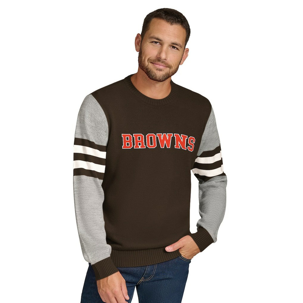 Cleveland Browns Tommy Hilfiger Acrylic Crewneck Pullover Sweater Brown/Heather Gray - NFL