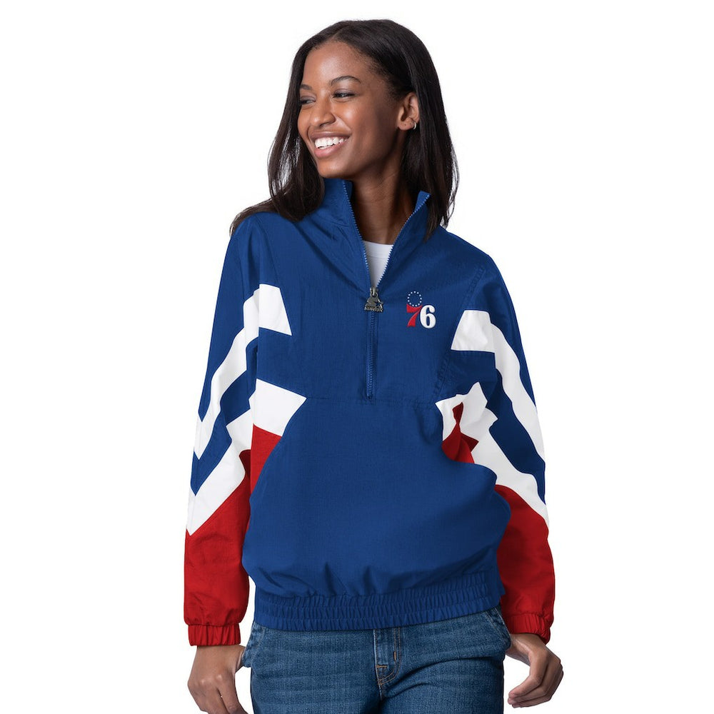 NBA - Philadelphia 76ers Starter Women's Renegade Oxford Half-Zip Jacket - Royal